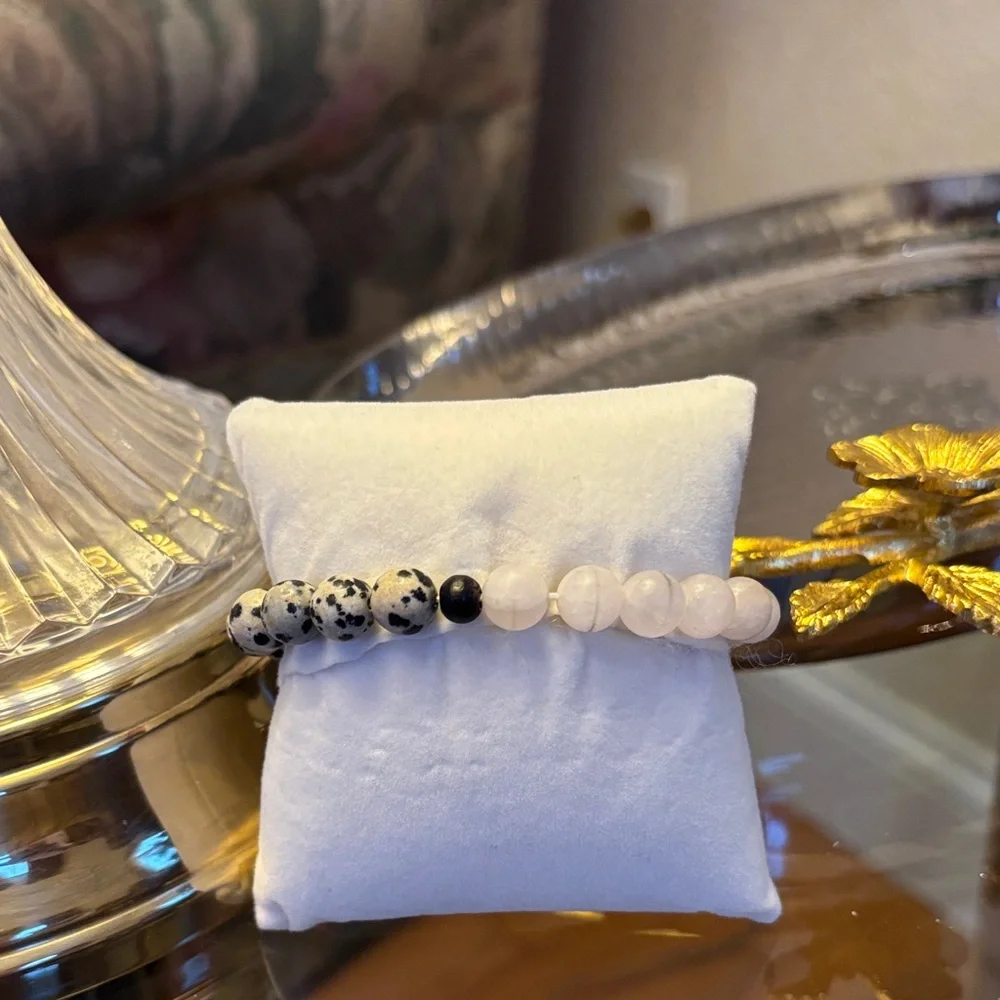 Dalmatian Jasper and Rose Quartz‎ Bracelet